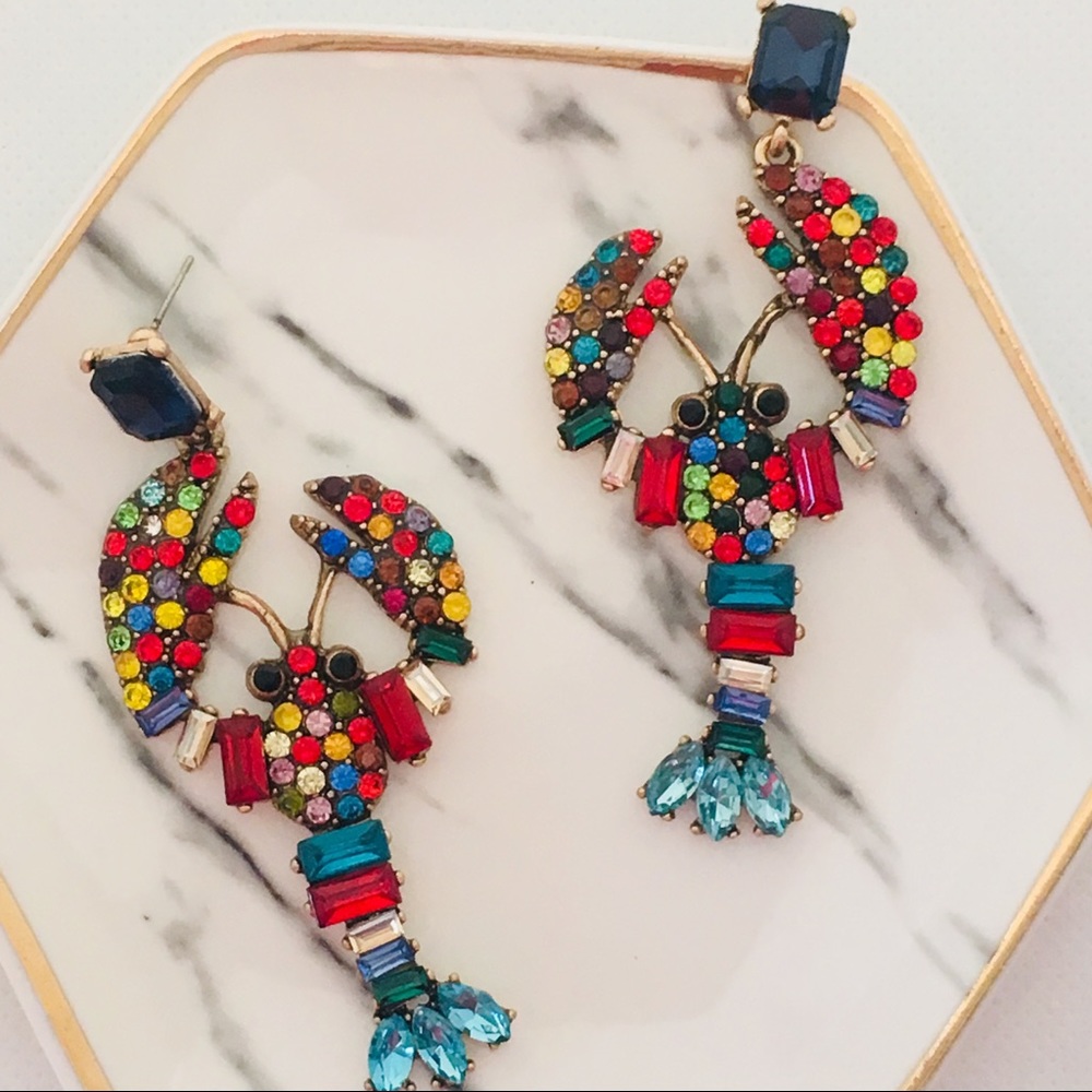 2/$25 Multi Color Crystal Lobster Dangle Earrings - Picture 4 of 8